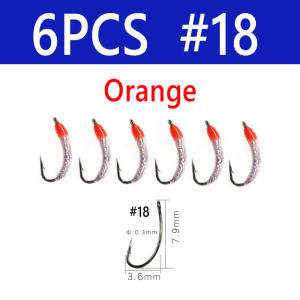 6PCS Size #8~ #18 Flash Gliss Body Nymph Fly Larvae Trout Perch Fishing Flies Bait Lure with Big Eye Hook Artificial Bait Green