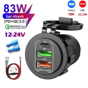 MỚI 4 Cổng Dual PD QC 3.0 USB Sạc Xe Hơi Có Vôn Kế Ổ Cắm Chống Nước Ổ Cắm Điện Adapter Dành Cho Xe Ô Tô Và Thuyền 12V/24V