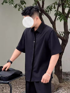 No Brand Youth Summer Breathable Lightweight Short Sleeve Shirt Frosted Iron-On Label Design Mens Fashion Casual Loose Fit