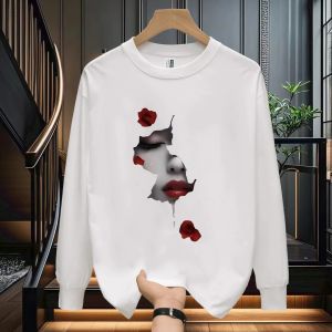 Áo Thun Cotton Tay Dài Mùa Xuân Thu Màu Trắng Đơn Giản Rộng Rãi Cỡ Lớn Thời Trang Nam Áo Lót Thường Ngày Thoáng Khí