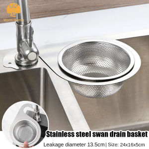 Stainless Steel Swan Drain Basket for Kitchen Sink Special Dry Wet Separation Waste Filter Hook Hanging Drain Frame Garbage Filter Basket