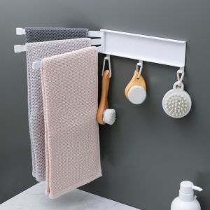 No-Drill Rotating Towel Rack Adhesive Bathroom Wall Mounted Towel Bar Washroom Storage Shelf Home Personal Cleaning Tools