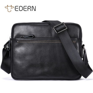 EDERN กระเป๋าแมสเซนเจอร์หนังวัวแท้สำหรับผู้ชายกระเป๋าสะพายไหล่หนังแท้กระเป๋าสะพายข้างแฟชั่นลำลองความจุขนาดใหญ่กระเป๋าสลิงเดินทางกลางแจ้ง