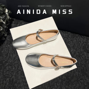 French Style Silver Flats Women 2024 New Arrival Summer Mary Jane Flat Shoes