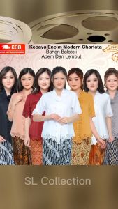 Atasan Kebaya Encim Modern Lengan Pendek Laser Cut Mewah Aneka Warna Elegan Cantik | Pakaian Wisuda Acara Pesta Kondangan Kekinian Charlotta