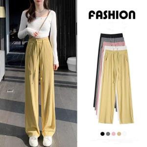 Cocok Untuk 40-80kg Celana Kulot Wanita Highwaist Jumbo Bb 80 Terbaru Ice Silk Celana Kaki Lebar Rajutan Kasual Kaki Lurus Tekstur Bening Keren