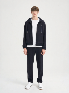 Bộ Mới Thu Đông Áo Khoác Hooded Quần Rộng Màu Hải Quân