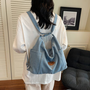 Retro Large Capacity Denim Backpack Womens Bag Travel Double Shoulder Bag 2025 New Single Shoulder Slant Bag Trendy