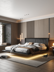 Italian Minimalist Suspended Leather Double Bed 1m8