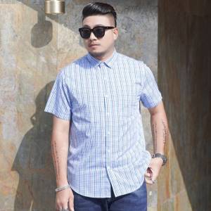 【Plus Size】80-175KG Men Checkered Short Sleeve Chest Pocket Tops Male Large Big Size Oversized Loose Cotton Shirts