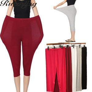 Ruizhijzg Plus size XL-7XL High Stretch Cropped Capris Legging For Women Pants Ladies Modal Cotton Summer Home Wear Thin Capris Spring And Summer Yoga Sport Soft Legging Legging Skinny Fit Home Wear
