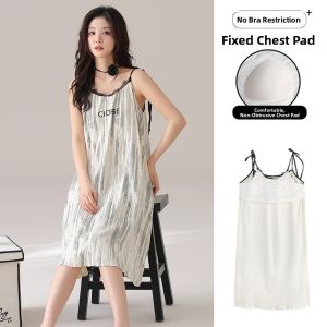 miiow | Womens Cotton Pajamas Short Sleeve Comfortable Home Clothes Couple Matching Pure Cotton Shorts Nightgown With Chest Pad