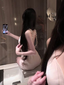 CHANGTONG | High-end Elegant Korean Style Strap Back Slim Fit Mermaid Short Dress