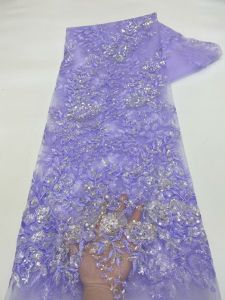 New Design White 3D Flowers Sequins Beaded African Nigerian Lace Fabric 2026 3D French Bead Lace Fabric For Party Dress AT2942