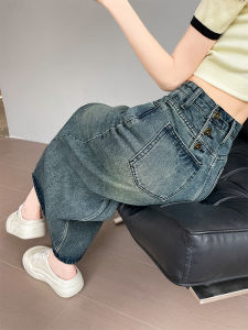 กระโปรงยีนส์ทรงเอเอวสูงสไตล์ย้อนยุคสำหรับผู้หญิงในช่วงฤดูร้อน กระโปรงทรงเอยาวปานกลาง ทรงหลวม ปกปิดเนื้อ กระโปรงทรงเอ