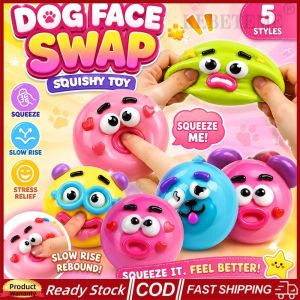 KEBETEME 4pcs Curiosities Dog Face Swap Squishy Toy Popular Smushers Squishy Dog Face Swap Squishy Soft Moldable Cute Slow Rise Squeeze Toy Relaxing Sensory Anxie Suitable For Office School And Kids