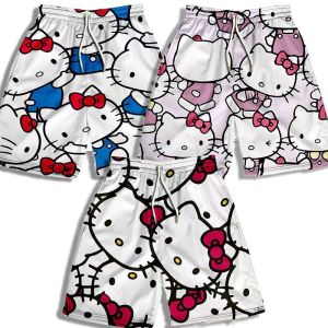 Hellokitty Basketball Shorts Mens Summer Casual Loose Fit Printed Beach Pants Youth Trendy Cartoon Kitty Cat Sports Wear