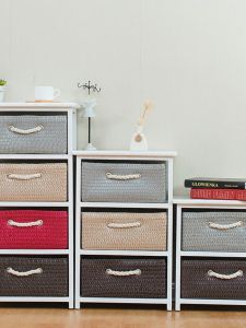 HENGDEMU | Woven Narrow Solid Wood Storage Drawer Cabinet