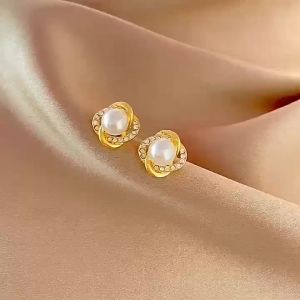 anting2 emas 916 original malaysia gold earrings womens pearl small flower wedding indian bridal jewelry girlfriends birthday gift 耳环