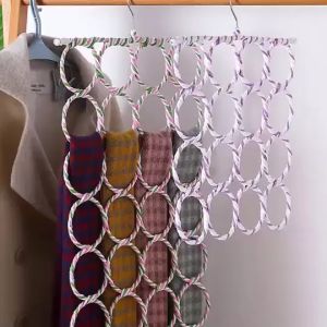 Penyangkut Tudung 12 or 28 Spaces Multipurpose Metal Rope Ring Scarf Belt Tie Hanger Organizer 12或28圈围巾架
