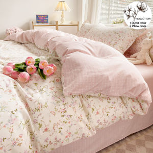 Pastel Fresh Floral Super Soft 100% Cotton Bedding Set  3Pcs-1 Duvet Cover 2 PillowcasesSkin-friendly ComfortableQuilt Cover