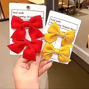2pcs Korean Kids Bowknot Hair Clip Set: Sweet & Colorful Flower Hair Clips