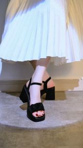 Giày Cao Gót MWC G051 - Giày Sandal Cao Gót Chất Liệu Da Quai Ngang Nhún Cách Điệu