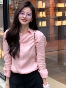 BINKAFENNY | เสื้อเชิ้ตแขนยาวผ้าลินินสีชมพูสไตล์ฝรั่งเศสสำหรับผู้หญิงในช่วงฤดูร้อน เสื้อคลุมกันแดดแบบบางหลวมๆ สไตล์ลำลอง เสื้อผ้าทำงานสไตล์เกาหลี