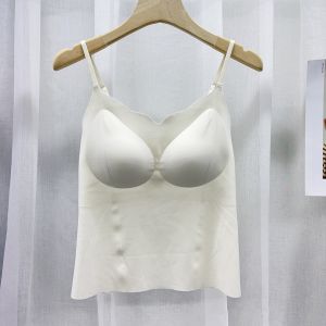 Summer Nude Feel Seamless Camisole Womens Chest Pad Integrated Fashion Tape Long Outfit Underwear Bandeau Tops