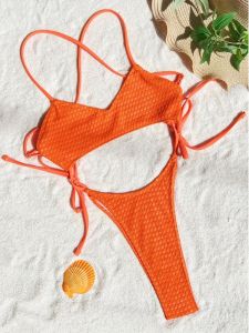 Womens Backless One-Piece Swimsuit with Strap V-Neck Short Sleeve Polyester Fiber Bikini Suitable for Ages 18-25