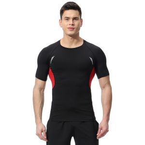 Luoke Short Sleeved Mens High Elasticity Splicing Quick Drying T-shirt Outdoor Sweating Basketball Running Tight Sportswear