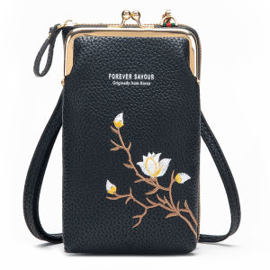 BAORUIFU | Women Crossbody Mini Bag with Embroidery Soft PU Leather Phone Pouch with Multiple Compartments for Daily Use