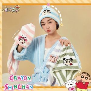 Crayon Shin-Chan Striped Pattern Towel Set Soft Hand Towel Bath Towel Quick Drying Absorbent Towels for Bathroom