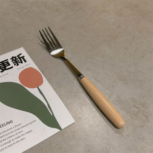 Japanese Style Stainless Steel Dining Utensils Set with Wooden Handle Chopsticks Spoon Fork Combination Wood Spoon Chopsticks