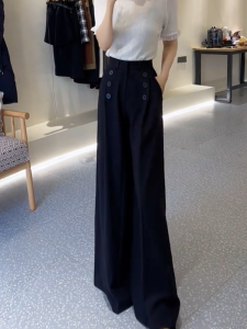 Fashionable High Waist Straight Leg Wide Leg Pants Womens Spring Autumn Double Button Design Slimming Floor Length Trousers