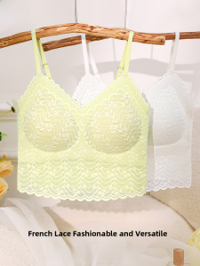 Miiow | Lace Backless Bralette Womens Integrated Underwear With Chest Pad Summer Thin Anti-Light Top Cat Person Casual Style Nylon Spandex