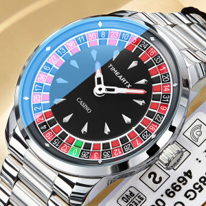 TIMEARTX New European Roulette Trendy Mens Watch Poker Game Fashion Quartz Movement Stainless Steel Wristwatch