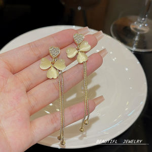 แฟชั่นหรูหรา OL Cats Eye Stone Lotus Flower ต่างหู Silver และ Gold Plated Alloy สําหรับผู้หญิง Elegant พู่ Drop ต่างหู