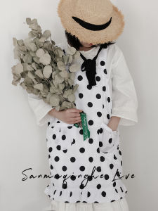 Scandinavian Black and White Big Polka Dot Apron Japanese Style K-style Fashion Lace Home Kitchen Anti-Dirty Apron Oil-Proof Coverall