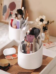 360° Rotary Makeup Brush Storage Box With Cover Dust Proof 360°旋转防尘化妆品收纳桶