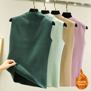 Womens Half Turtleneck Heattech Vest Fall and Winter Dralon Sleeveless Inner Match Black Base Shirt Easiest for Match Western Style Sleeveless Tops