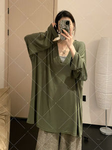 Áo Thun Nữ Tay Dài Cổ Chữ V Dáng Rộng Mùa Xuân 2025 Phong Cách Mới Thường Ngày Cotton 96% Polyester 4% Thấm Hút Mồ Hôi