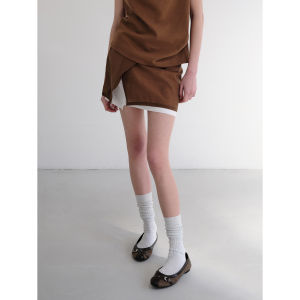 Dosordonts Spring 2025 Brown-White Contrast Color Tencel Double Layer Anti-Light Frayed Ultra-Short Skirt Half-length Skirt