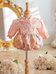 One Year Old Baby Girl Chinese Style Long Sleeve Cheongsam Qipao Romper Bottom Clothes Pink Colorful Print Autumn Spring Wear