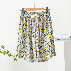 กางเกงนอนผ้าไหมคอตตอนบางเอวสูงสำหรับผู้หญิง กางเกงขาสั้นผ้าฝ้ายเทียม กางเกงขายาวหลวมๆ ใส่อยู่บ้านในฤดูร้อน กางเกงขายาวผู้ใหญ่ไซส์ใหญ่