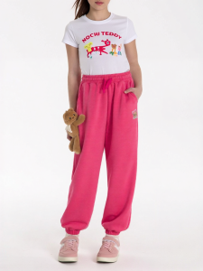 Spring New Cute 3D Teddy Bear Decorated Kids Knitted Pants Tapered