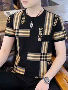 Áo Thun Nam Tay Ngắn Cotton Nguyên Chất Thời Trang Mùa Hè Phong Cách Anh Quốc Dáng Ôm in Họa Tiết Sọc Thường Ngày