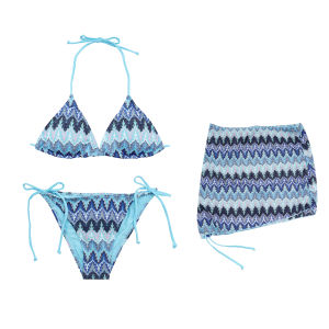 NUOXIAOJIE | Small Bust Gathering Blue Lace Ethnic Style Bikini