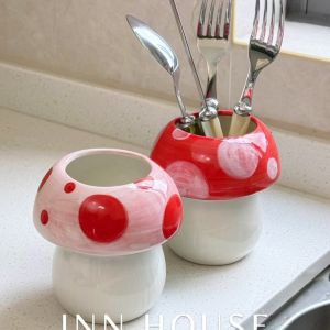 Ceramic Mushroom Shaped Chopsticks Holder Office Desk Organizer Small Size Chopsticks Storage Container Dining Table Accessory