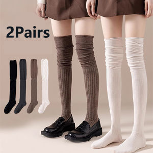 2 đôi vớ cao tới đùi màu trơn nữ hợp thời trang thường ngày trên đầu gối Nữ tất dài quần legging ống cao cotton ấm nhiệt